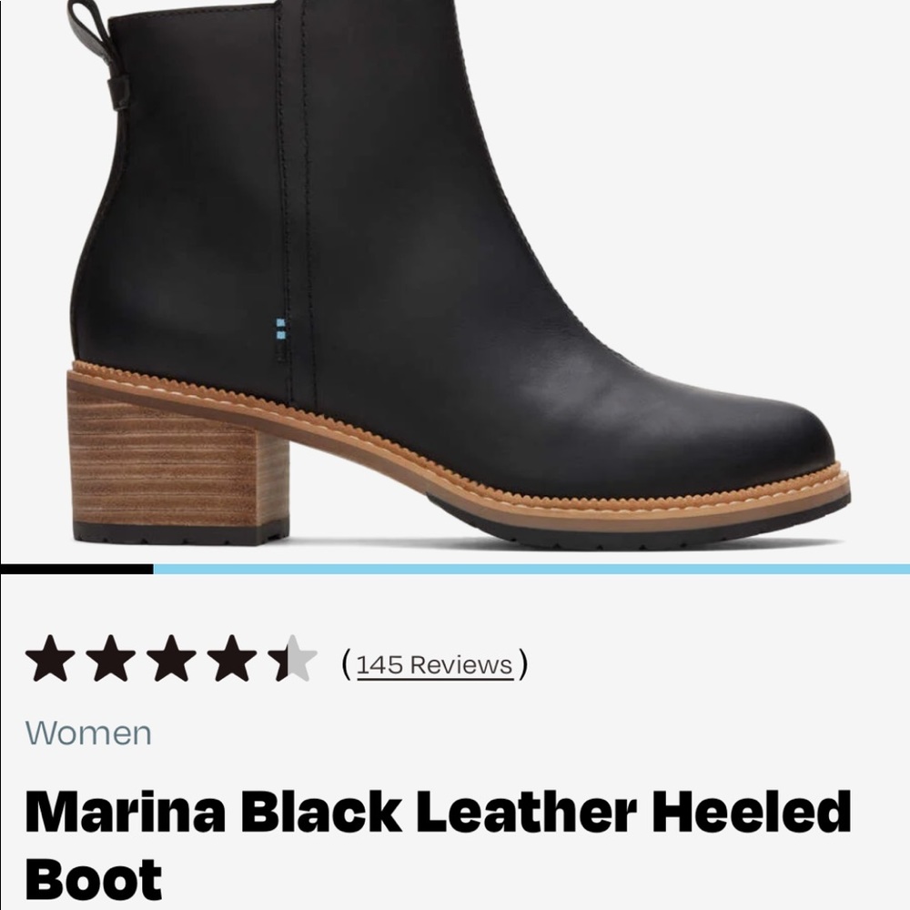Toms Marina Black Leather Heeled Boot